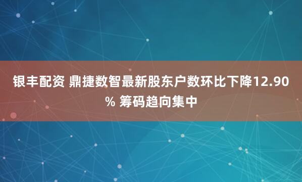 银丰配资 鼎捷数智最新股东户数环比下降12.90% 筹码趋向集中